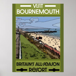 Bournemouth Vintag Retro Seaside Poster