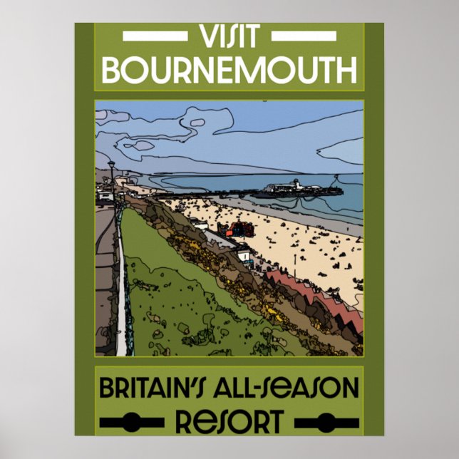 Bournemouth Vintag Retro Seaside Poster (Vorne)