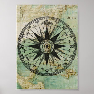 Boussole et affiche nautiques antiques de carte