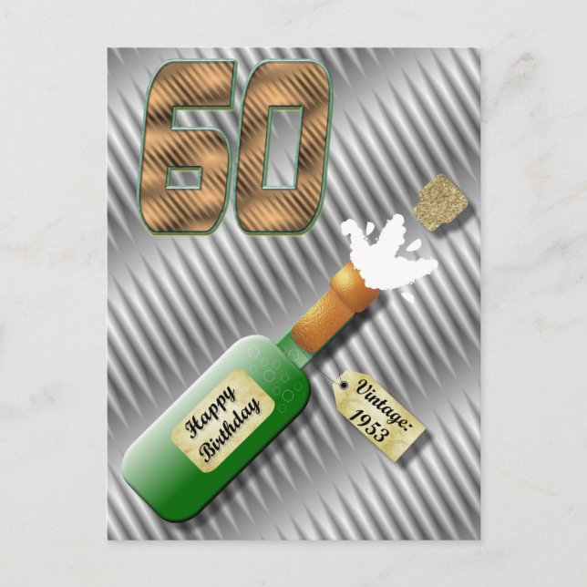 Bouteille Champagne Popping Carte postale 60e anni (Devant)