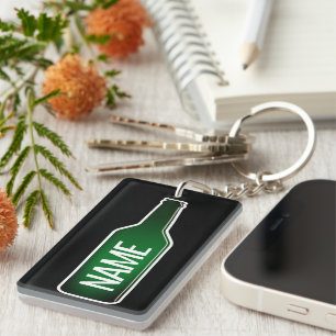 Bouteille de bière verte personnalisée porte - clé
