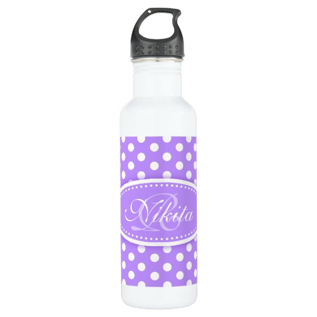 Bouteille de boissons pourpres et blanches à pois (Devant)