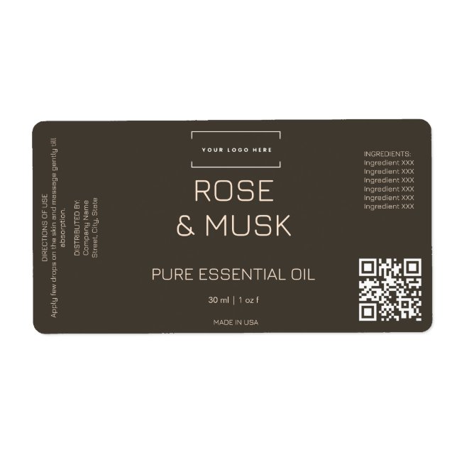 Bouteille de Étiquette à huile cosmétique Logo ave (Devant)