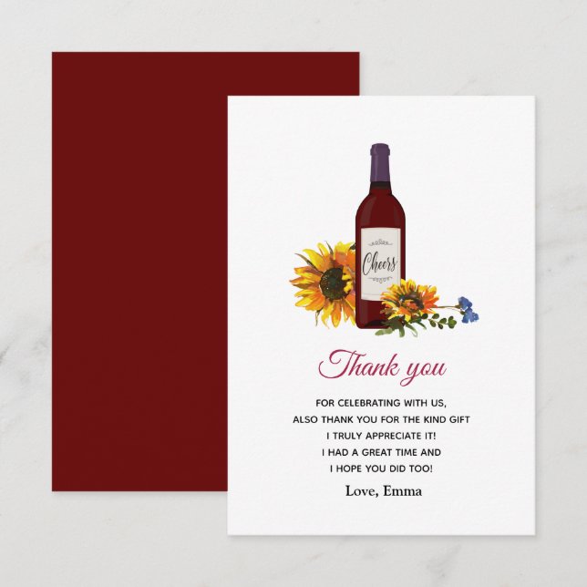 bouteille de vin carte de remerciements (Devant / Derrière)
