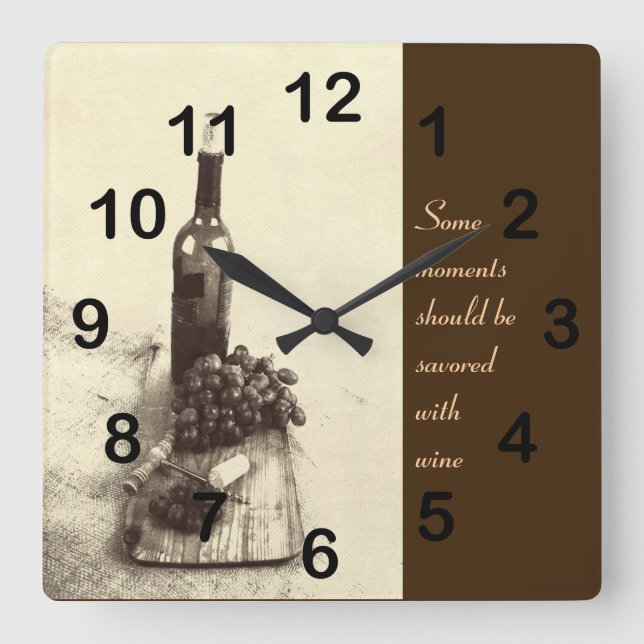 Bouteille de vin et horloge rustiques de raisins (Recto)