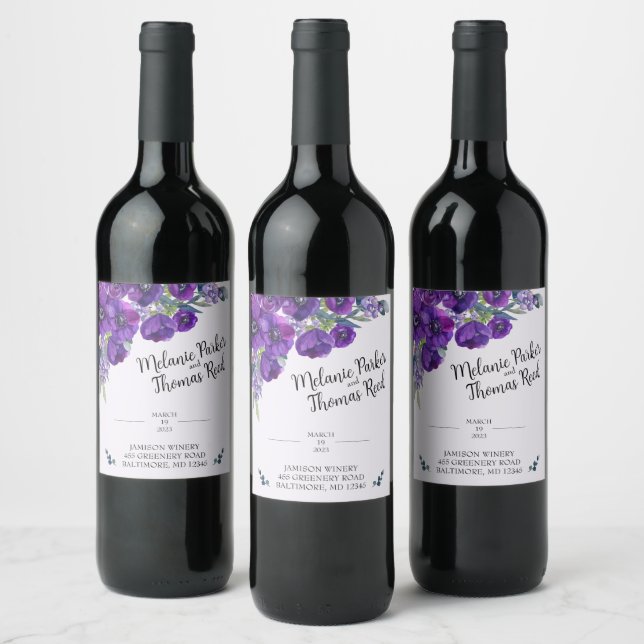 Bouteille de vin Mariage pourpre étiquette (Bouteilles)