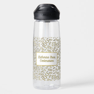 Bouteille D'eau 100e anniversaire Gold & White Random Number Motif