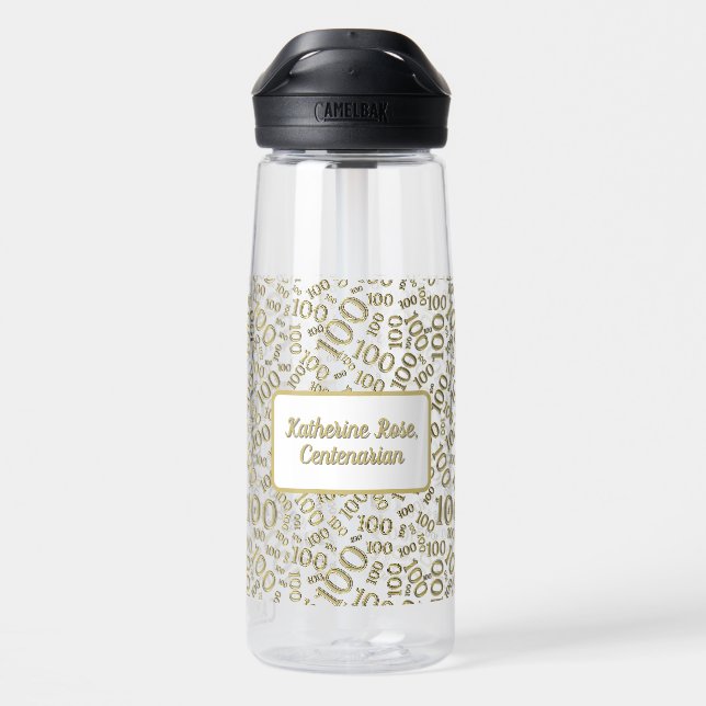 Bouteille D'eau 100e anniversaire Gold & White Random Number Motif (Arrière)