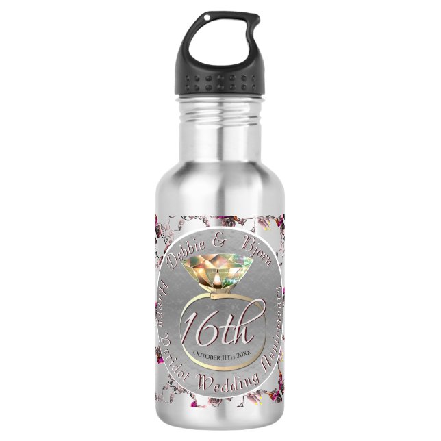 Bouteille D'eau 16e anniversaire de Mariage Cire, Statice, & Perid (Devant)