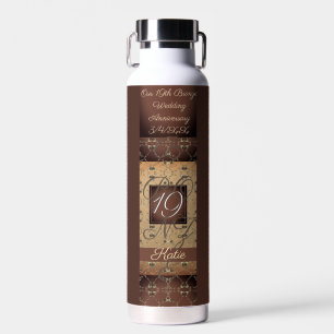 Bouteille D'eau 19e anniversaire Mariage bronze foncé Monogramme