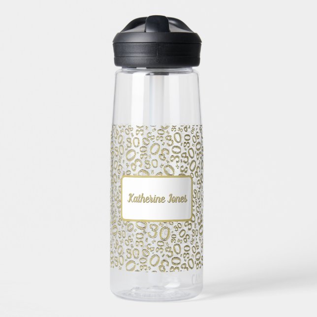 Bouteille D'eau 30e anniversaire Gold & White Random Number Motif (Avant)