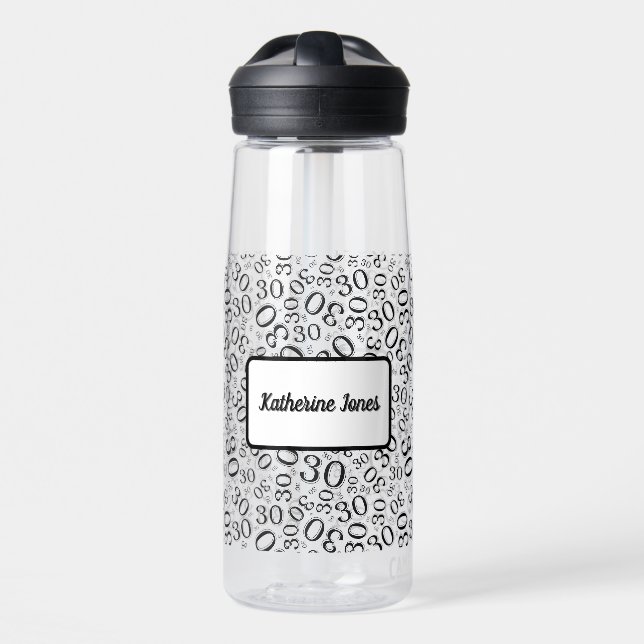 Bouteille D'eau 30e anniversaire Noir & Blanc Random Numéro Motif (Avant)