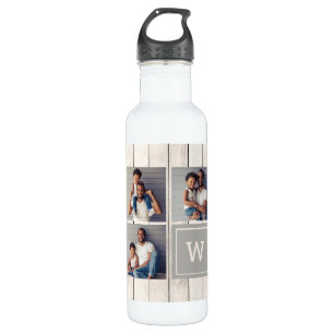 Bouteille D'eau 3 Carré Photo Lumière Bois Gris Monogramme