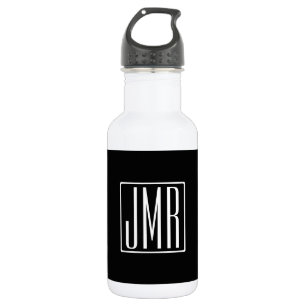 Bouteille D'eau 3 Initiales Monogramme Noir et blanc (ou couleur