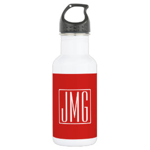 Bouteille D'eau 3 Initiales Monogramme   Rouge et blanc (ou couleu