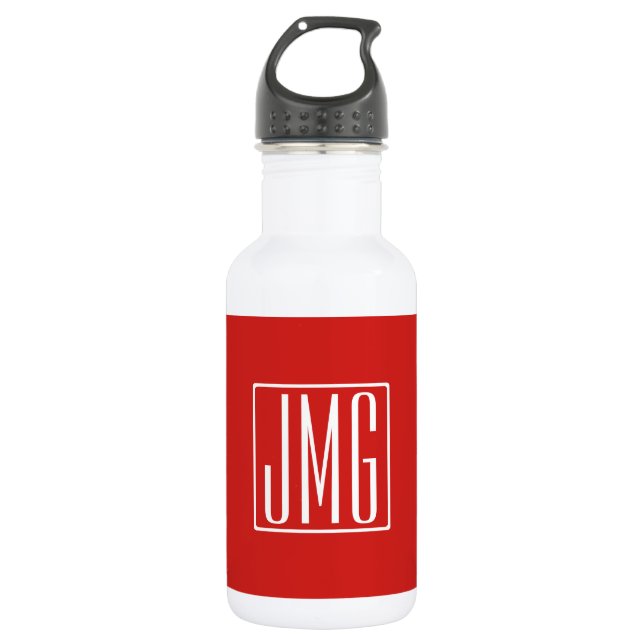 Bouteille D'eau 3 Initiales Monogramme | Rouge et blanc (ou couleu (Devant)