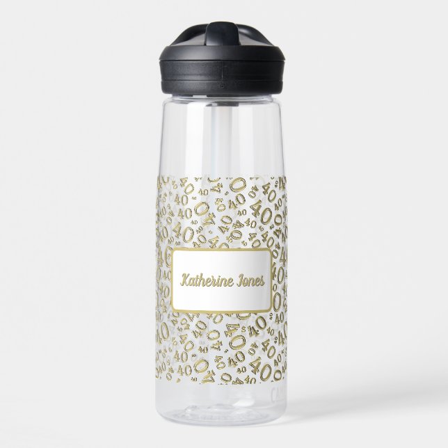 Bouteille D'eau 40e anniversaire Gold & White Random Number Motif (Avant)