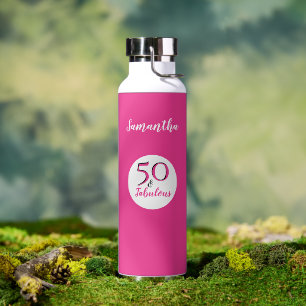 Bouteille D'eau 50 & Fab 50e anniversaire Customisé Cerise Pink
