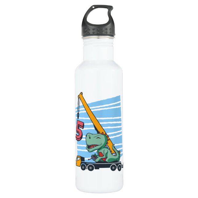 Bouteille D'eau 5 ans 5Anniversaire grue mobile Dinosaur (Devant)