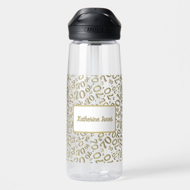 Bouteille D'eau 70e anniversaire Gold & White Random Number Motif (Arrière)