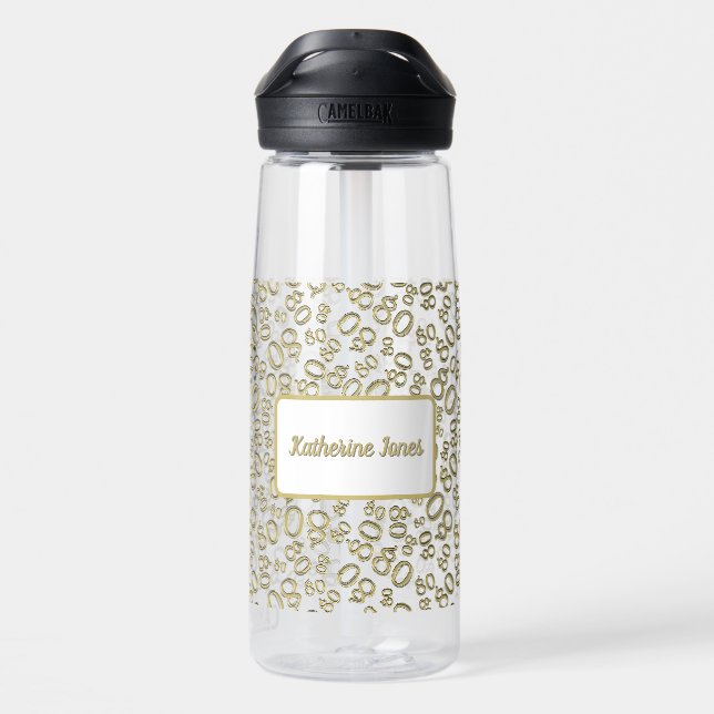 Bouteille D'eau 80e anniversaire Gold & White Random Number Motif (Arrière)
