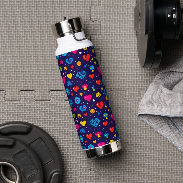 Bouteille D'eau 8-Bit Pixel Gaming Insulated Water Bottle (Salle de sport (pivotée))
