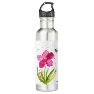 Bouteille D'eau Abeille bourdon fleur rose aquarelle