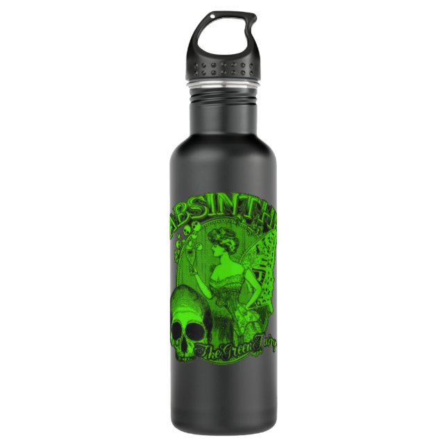 Bouteille D'eau Absinthe Crâne Vert Fée Design Rétro (Devant)
