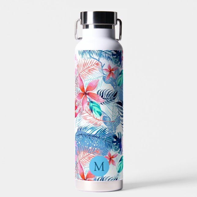 Bouteille D'eau Abstrait joli floral et l'art des cerfs Monogramme (Avant)