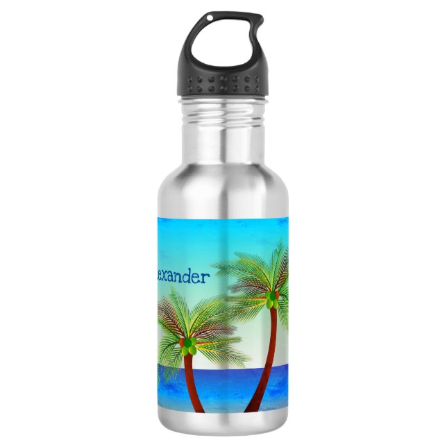 Bouteille D'eau Abstrait Tropical Life Palm Silhouette Hammock (Devant)