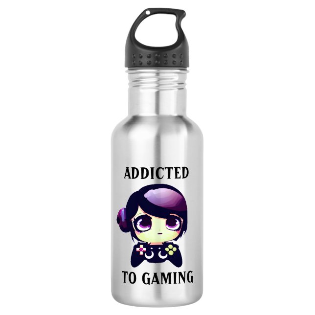 Bouteille D'eau Addicé au jeu Kawaii Girl Gamer (Devant)