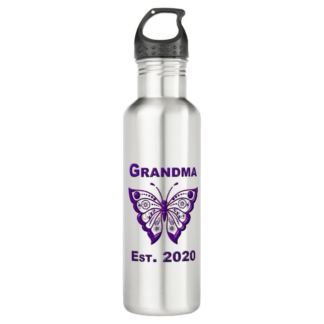Bouteille D'eau Adorable papillon Grand-mère "Est 2020" (Devant)