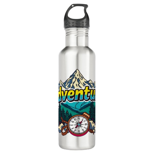 Bouteille D'eau Adventure Mountain – Outdoor Hiking Nature Design  (Devant)