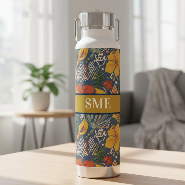 Bouteille D'eau Afro Bohemian Floral monogram Water Bottle (Afro Bohemian Floral Water Bottle)