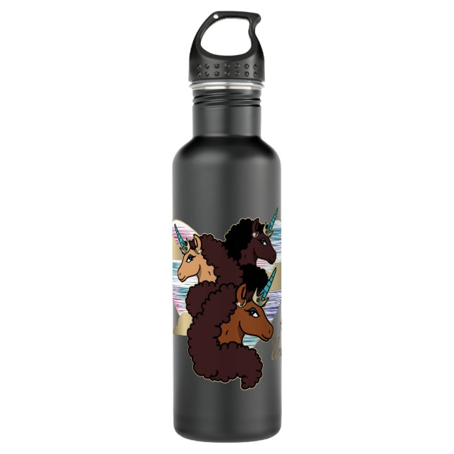Bouteille D'eau Afro Unicorn Trio Coeur Design (Devant)