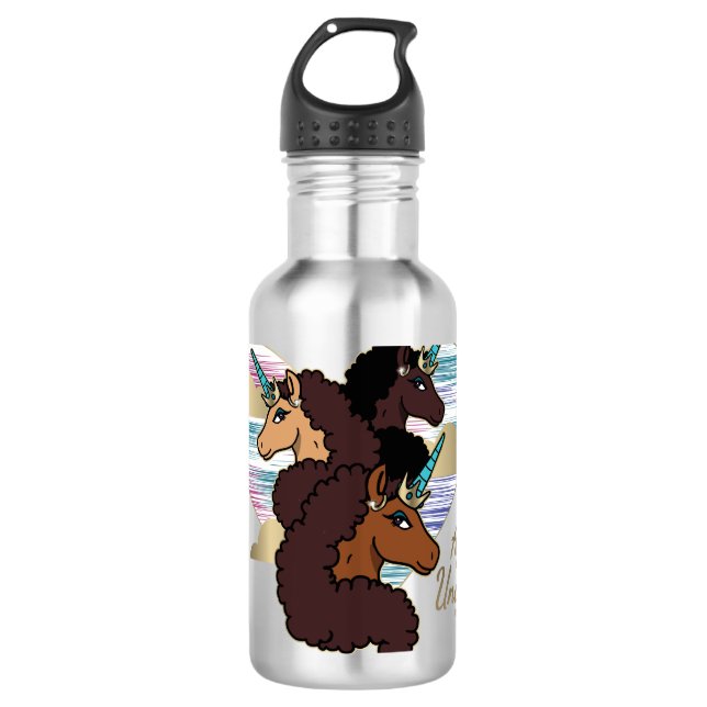 Bouteille D'eau Afro Unicorn Trio Coeur Design (Devant)