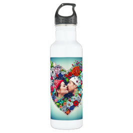 Bouteille D'eau Ajouter votre image | Cadre cardiaque floral