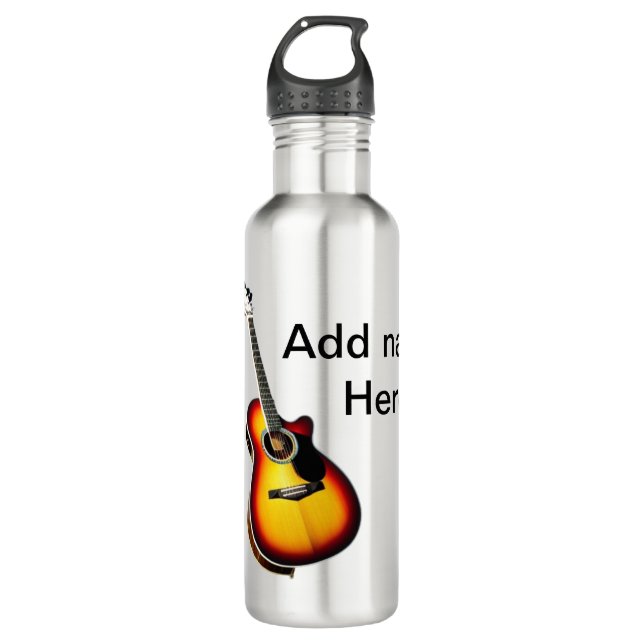 Bouteille D'eau Ajouter votre nom texte brun acoustique guitare éd (Devant)