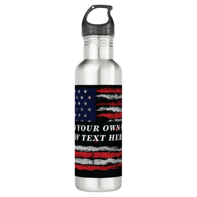 Bouteille D'eau Ajouter votre propre texte sur grunge American fla (Devant)