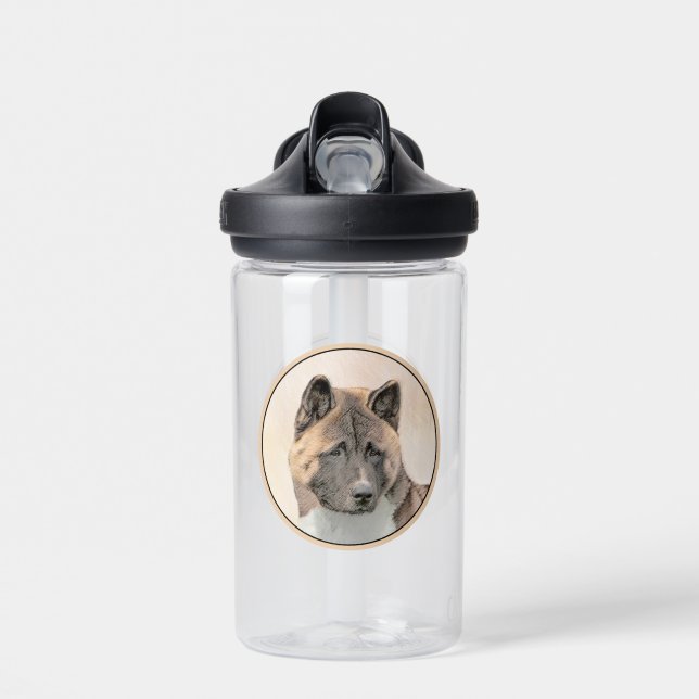 Bouteille D'eau Akita Peinture - Cute Original Chien Art (Avant)