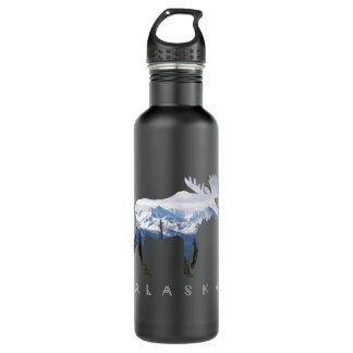 Bouteille D'eau Alaska Day Moose Snowy Mountain - Alaskan Tourisme