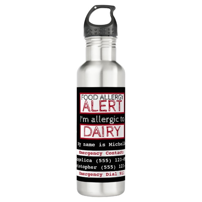 Bouteille D'eau Alerte d'allergie aux aliments laitiers Étiquette  (Devant)