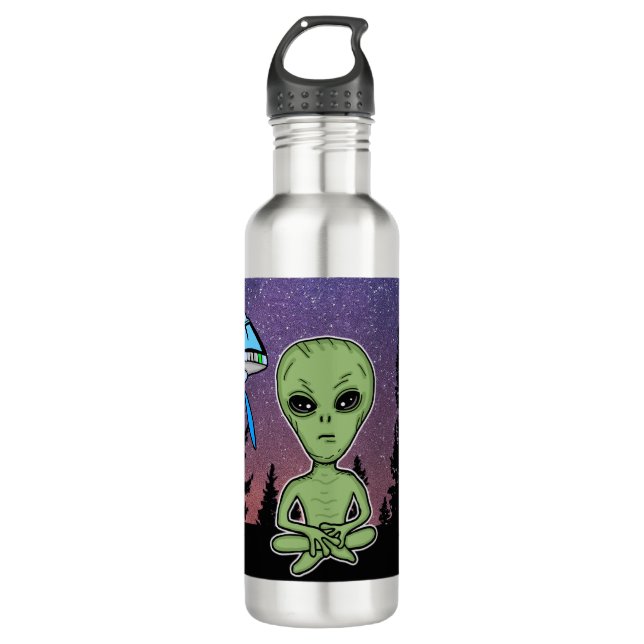 Bouteille D'eau Alien et UfO sur Starry Night (Devant)