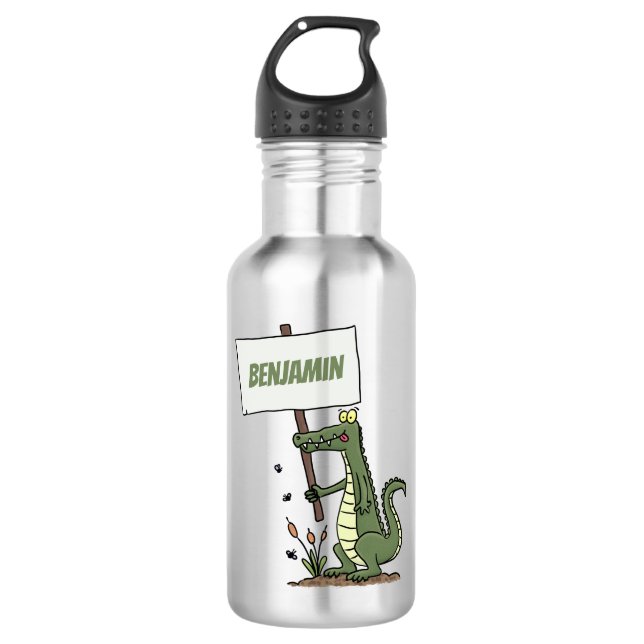 Bouteille D'eau Aligator de crocodile drôle avec dessin animé (Devant)