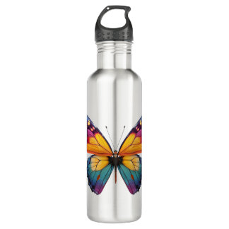 Bouteille D'eau Almofada com um desenho de uma Borboleta colorida.