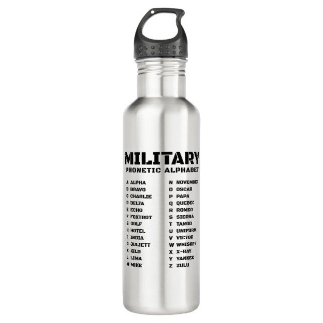 Bouteille D'eau Alphabet phonétique militaire Canada (Devant)