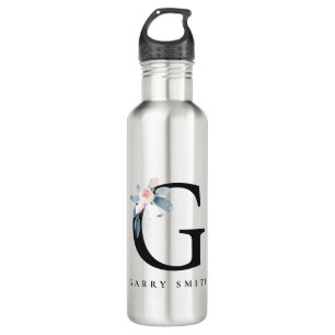 BOUTEILLE D'EAU ALPHABÈTES FLORAUX BLEU DOUX NOM LETTRE G