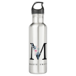 BOUTEILLE D'EAU ALPHABÈTES FLORAUX BLEUS DOUX NOM LETTRE M