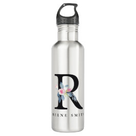 BOUTEILLE D'EAU ALPHABÈTES FLORAUX BLEUS DOUX NOM LETTRE R