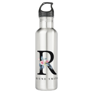 BOUTEILLE D'EAU ALPHABÈTES FLORAUX BLEUS DOUX NOM LETTRE R